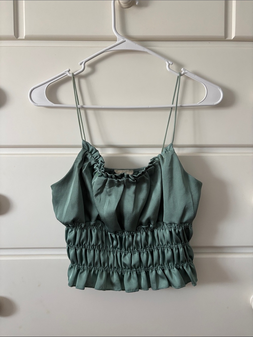 Satin Ruched Cami Tank Top - Sage Green